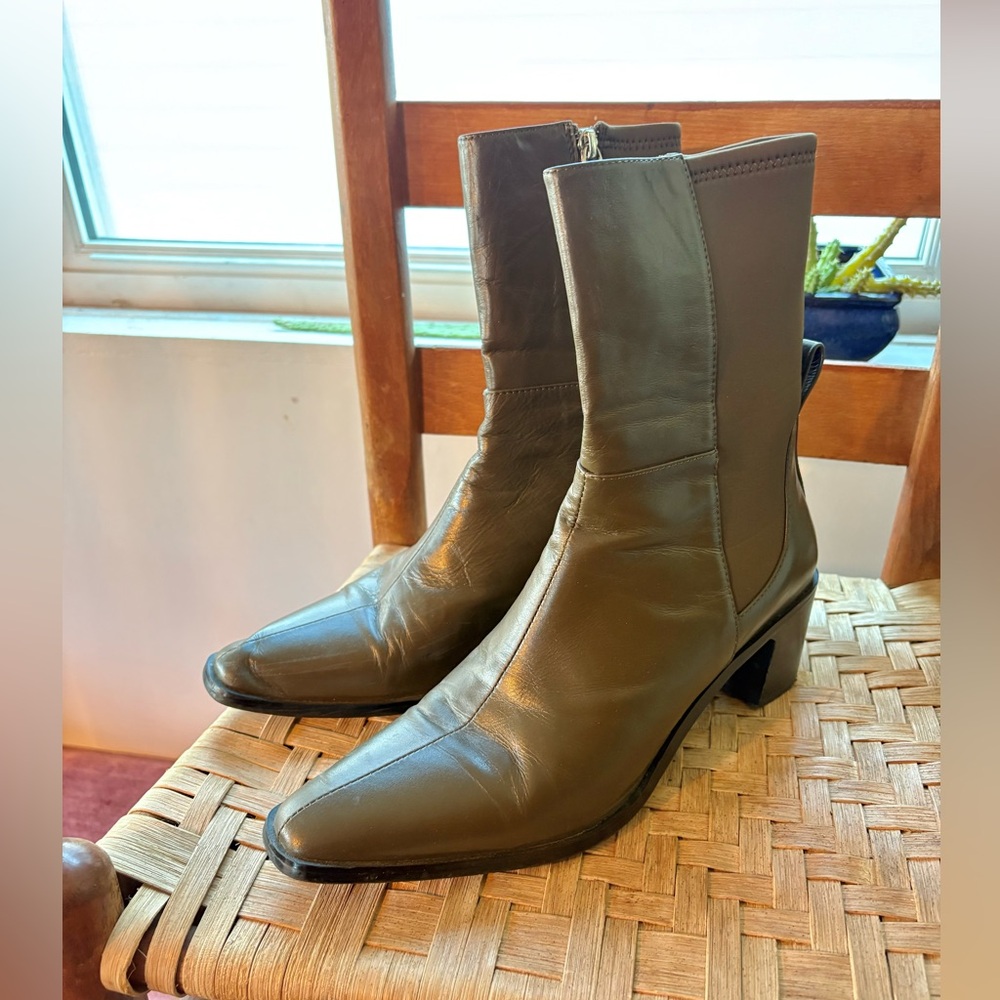 Green Leather Boots By Caverly from Anthropologie
